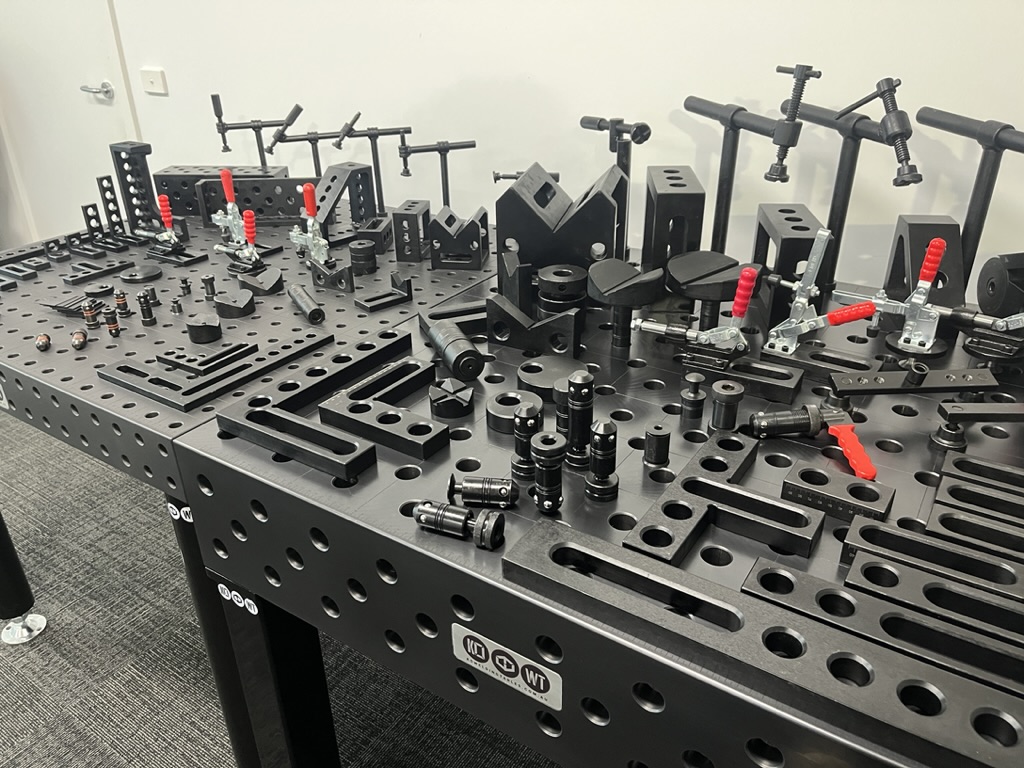 Range of welding clamps, pins and blocks